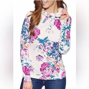 Joules Floral Cotton Long Sleeve Hooded Pullover Top Size 6 White Pink Coastal